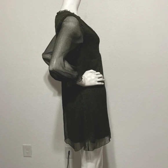 Zara Olive Green Cheetah Print Babydoll Mini Dress Size S - Picture 6 of 9